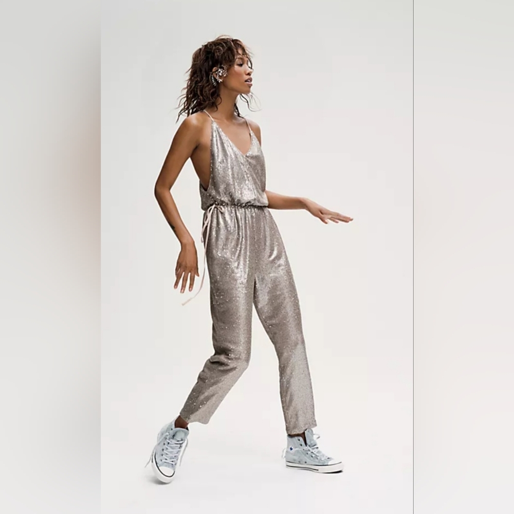 Free People Champagne Sequin Jumpsuit